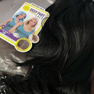 Motown tress futura fiber long layered lace front black wig